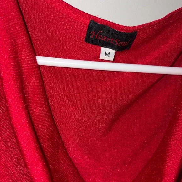 Heart Soul vintage red y2k cowl neck stretchy blouse USA juniors M slit sleeves - Picture 2 of 4